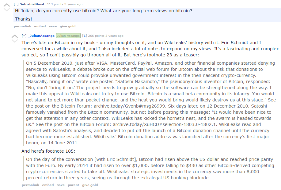WikiLeaks Reddit QA Bitcoin