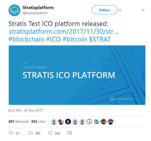 Stratis Test ICO Launch Twitter